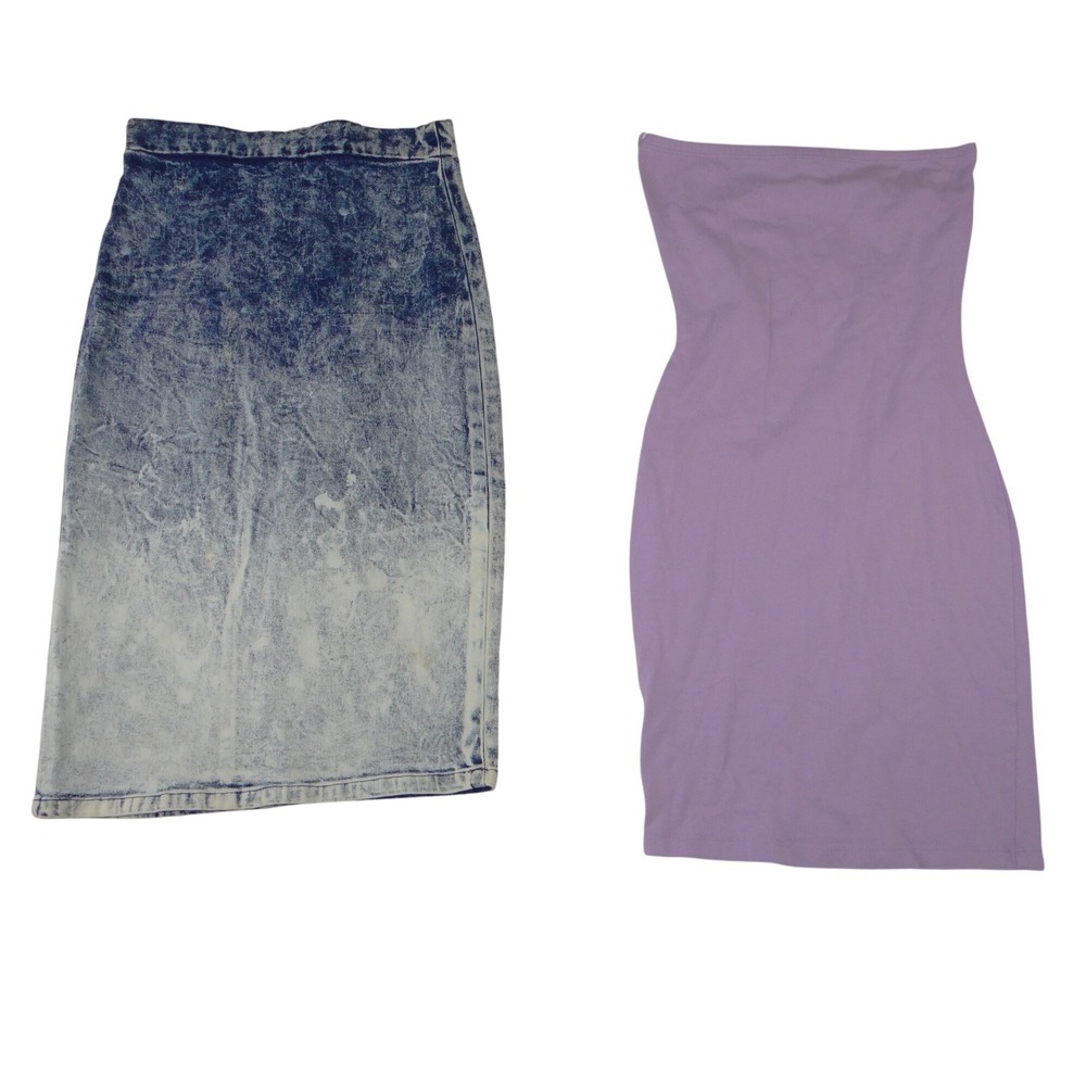 Womens Acid Wash Denim‎ Skirt and Lavender Tube Dress Set of Two Pieces XS
